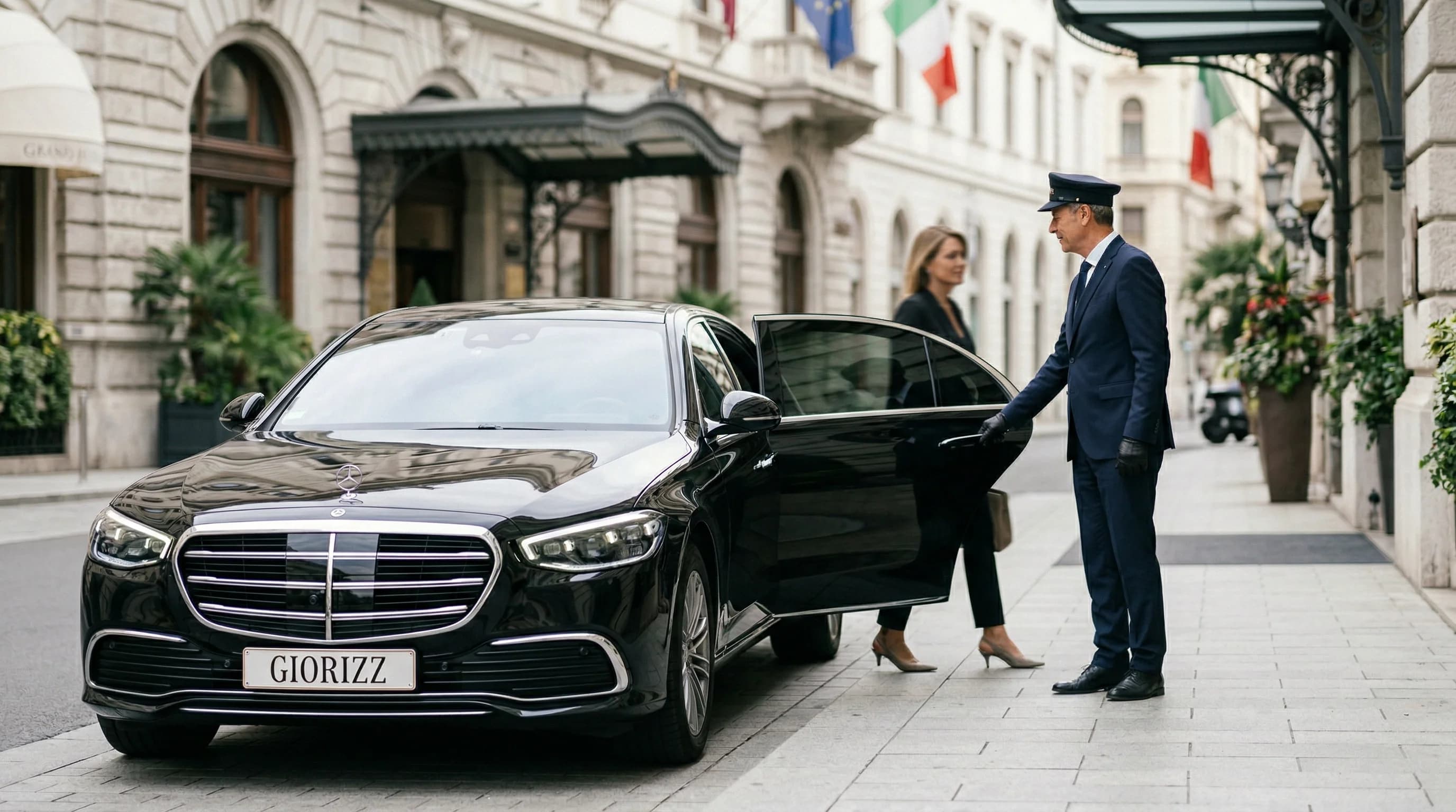 Passenger relaxing in the back seat of a chauffeured premium vehicle