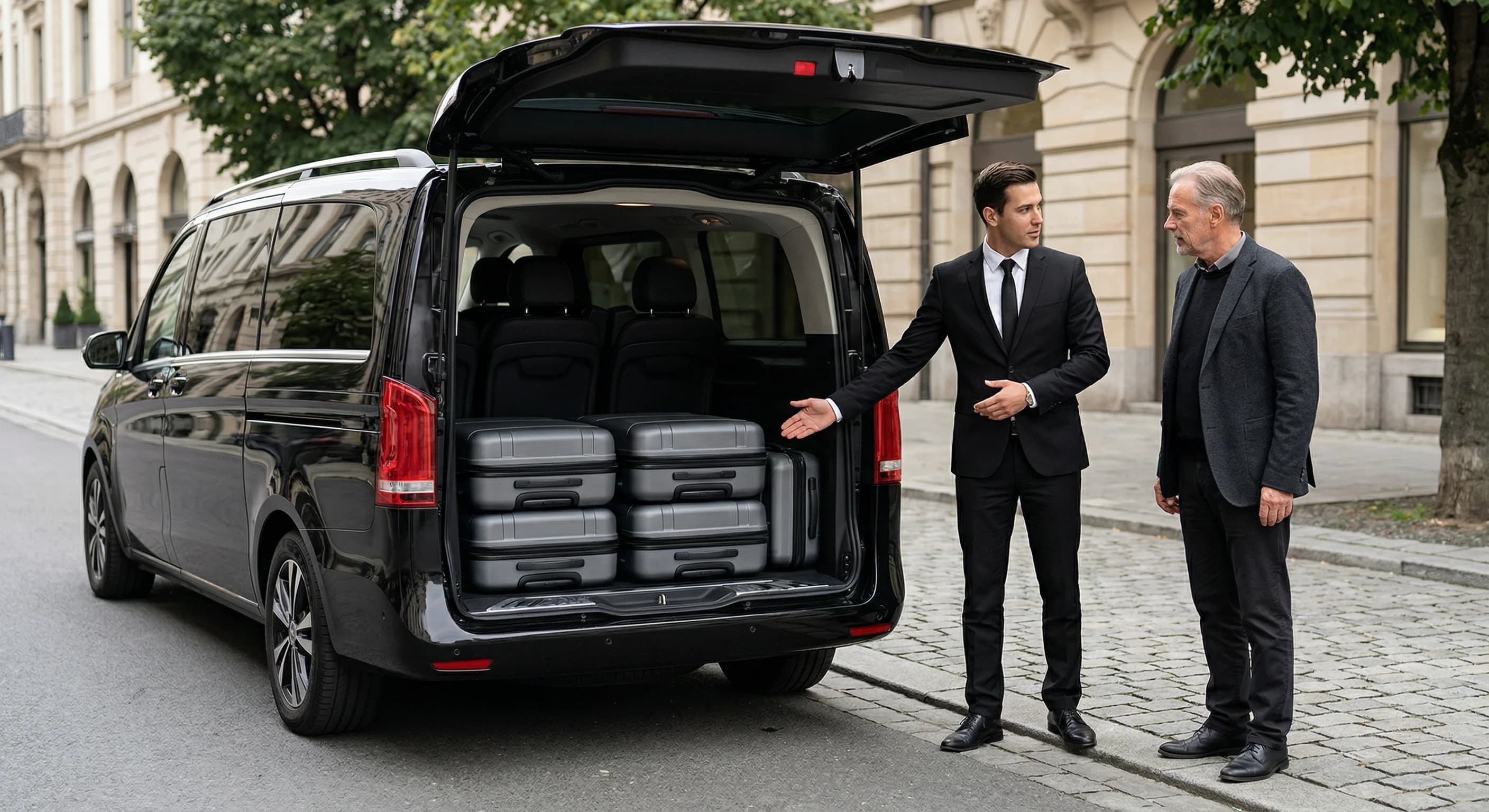 Chauffeur loading luggage for a city-to-city transfer
