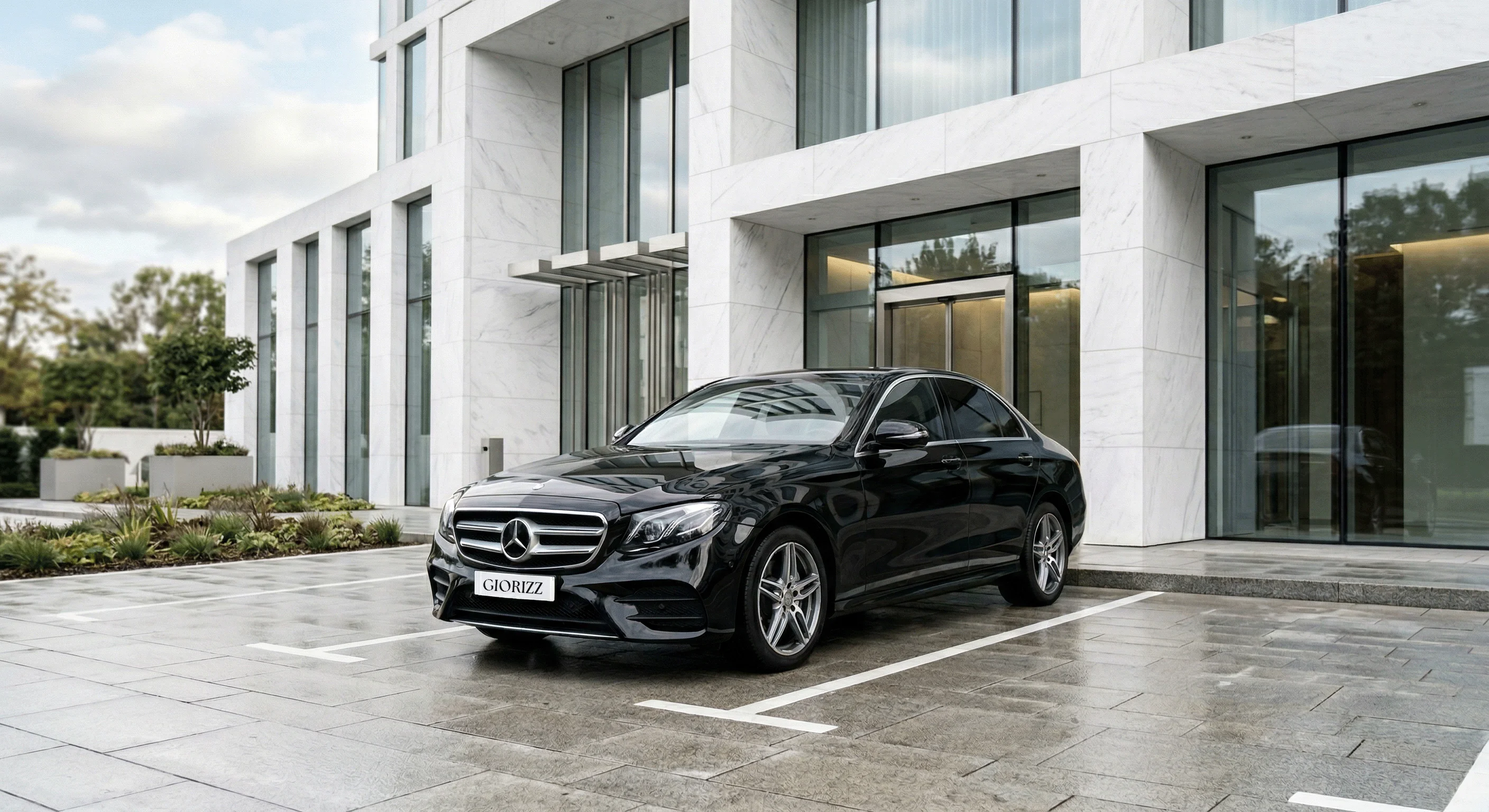 Business sedan corporate office pickup for business and financial roadshows