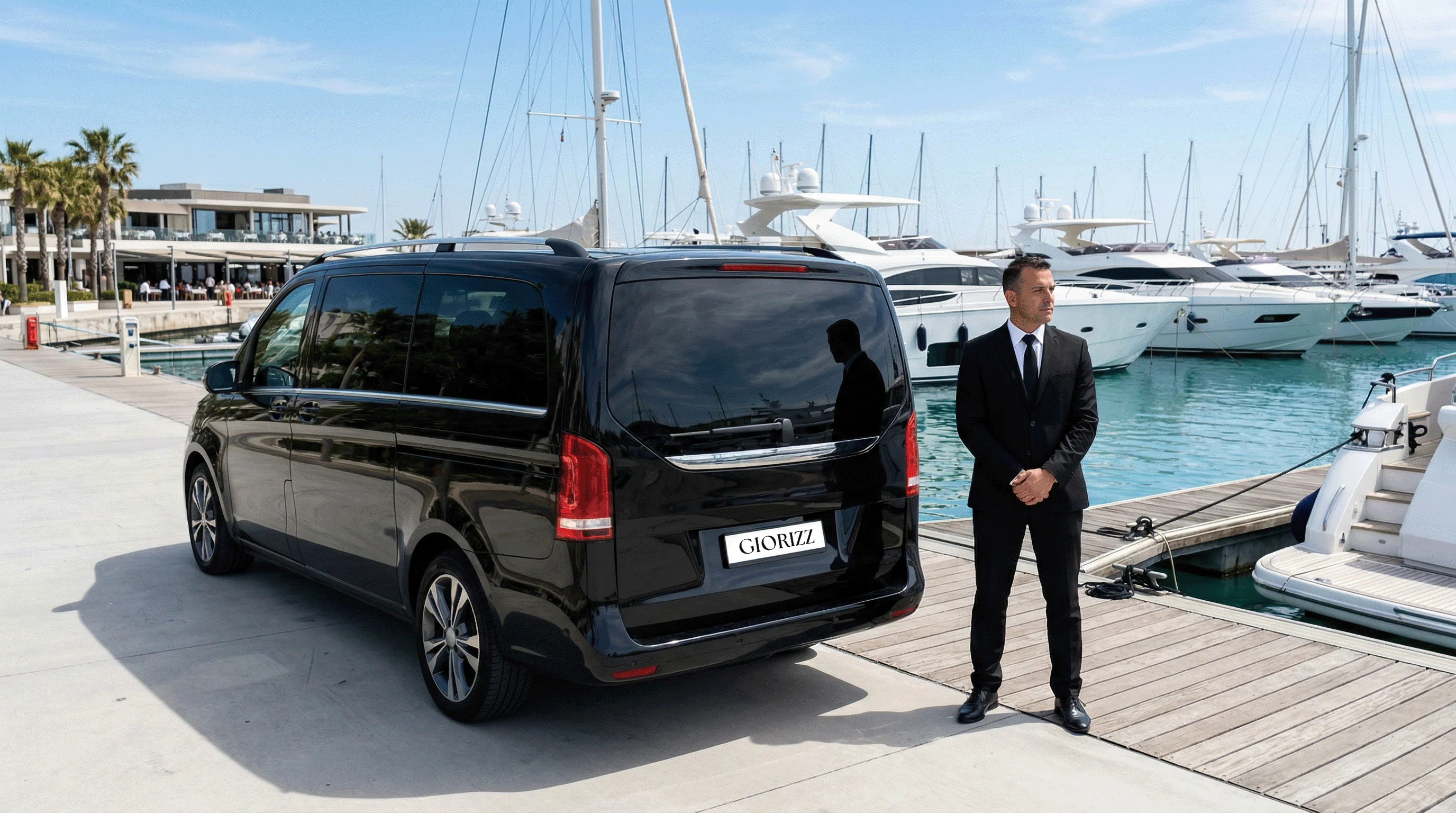 Hourly chauffeur on standby at a Sicilian yacht marina