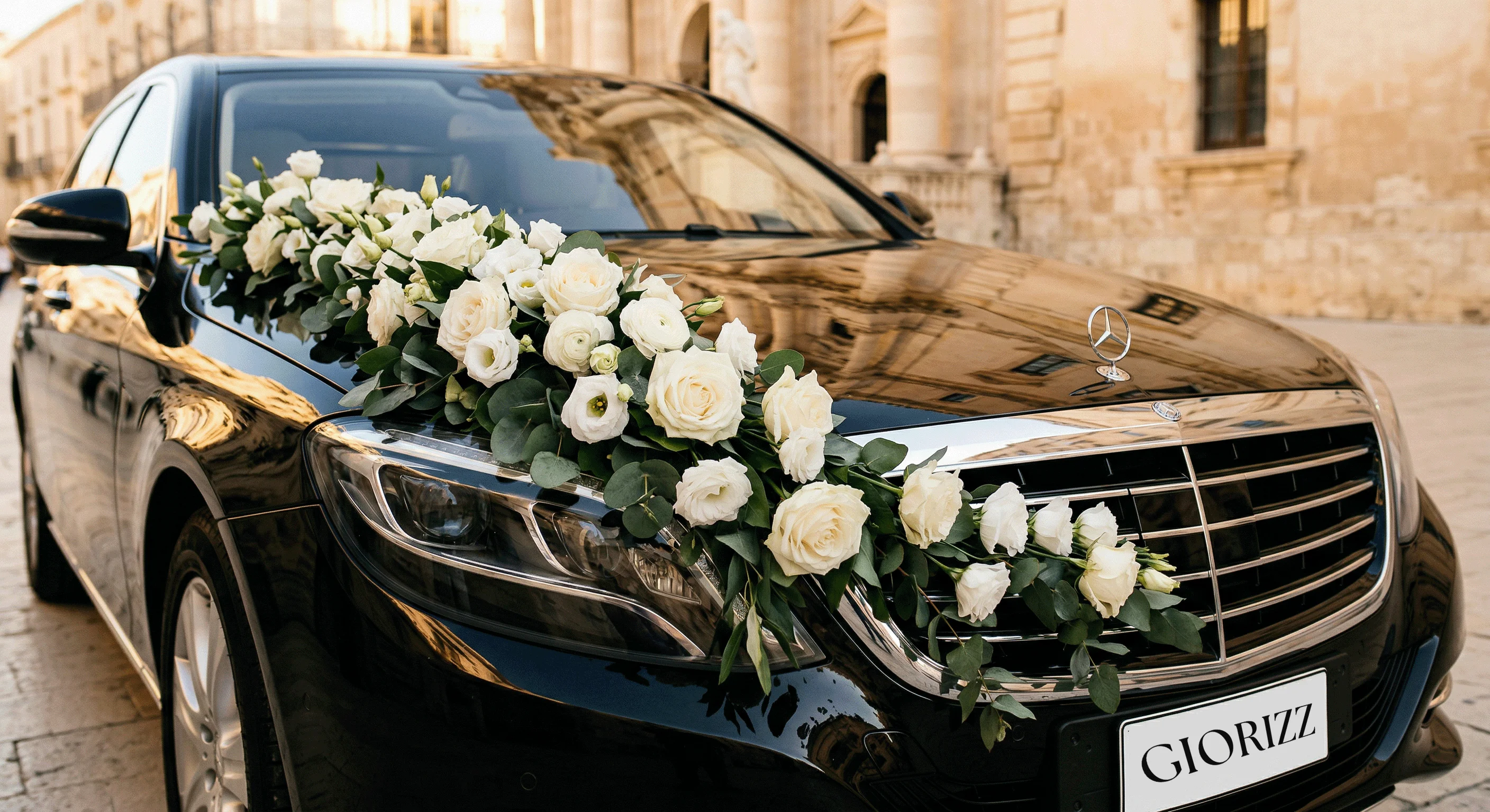 Luxury wedding chauffeur car at a Sicilian ceremony